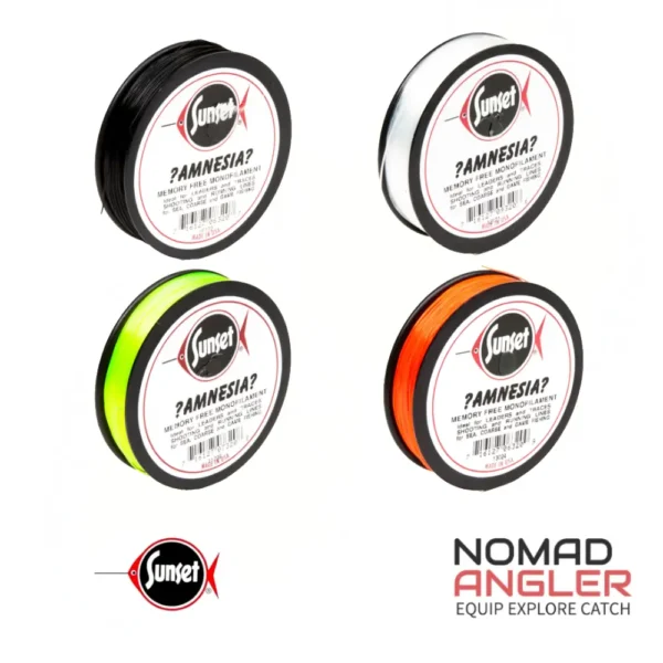Amnesia Sunset nylon voor onderlijnen. Stijve monofilament met lage geheugenwerking, geschikt voor zoutwater en diverse technieken.